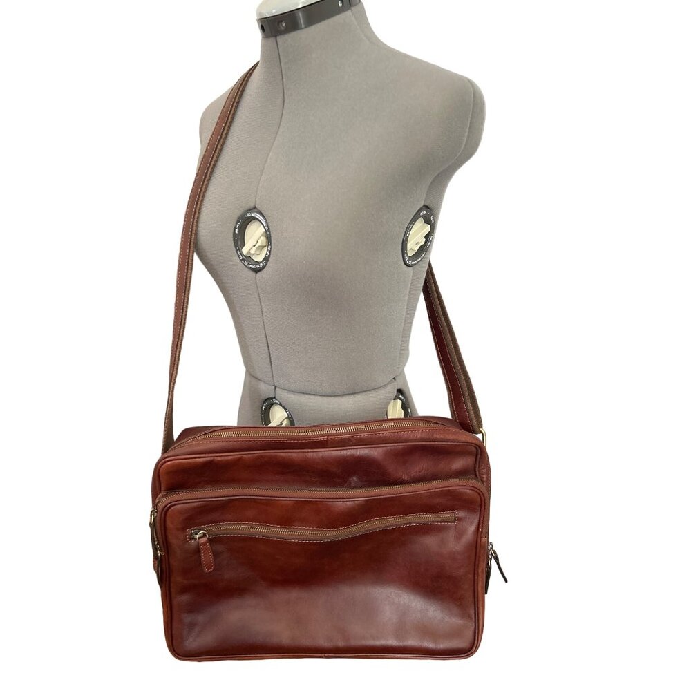 Old Angler Firenze Brown Leather Laptop/Messenger Crossbody Bag Old Money